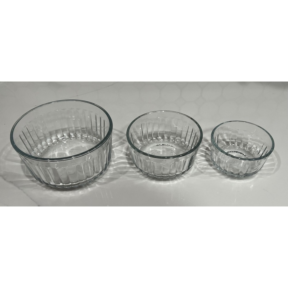 Anchor Hocking Clear Glass Custard Cups Ramekins Ribbed Nested Set of 3